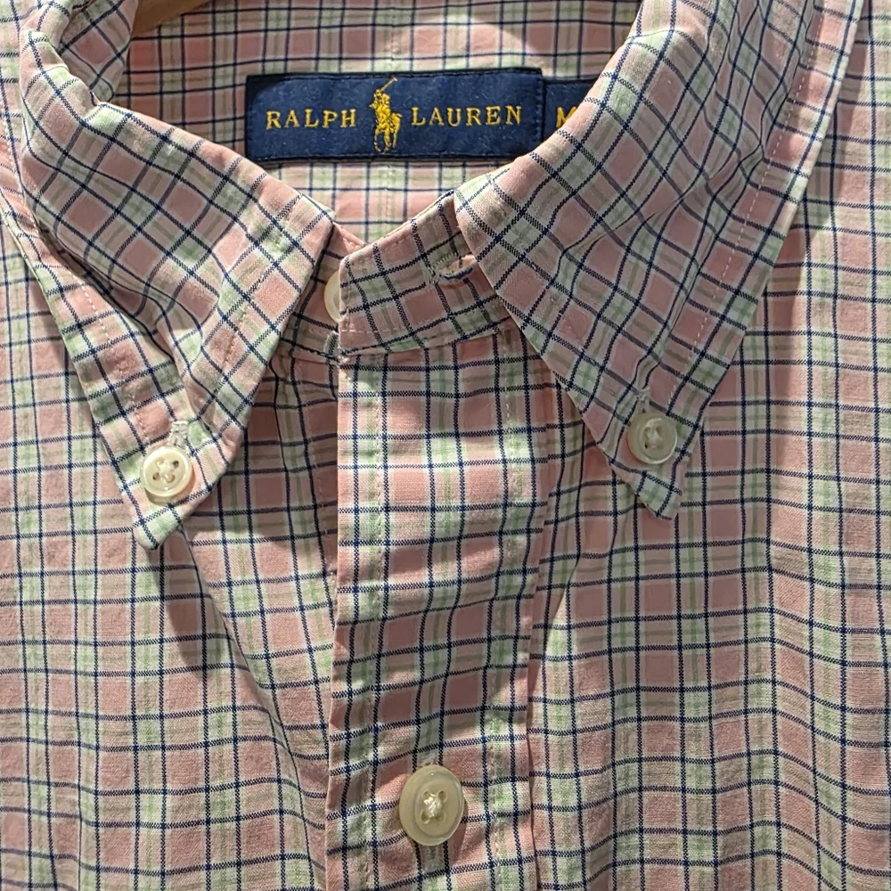 Ralph Lauren Men's Button-Down Short Sleeve Shirt M Pink Green White Check
